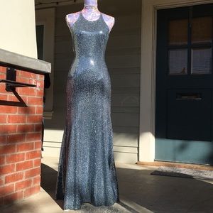 Vintage 90’s Y2K Gown L.A. Glow Sequin Mermaid Formal Prom Pageant Blue sz S